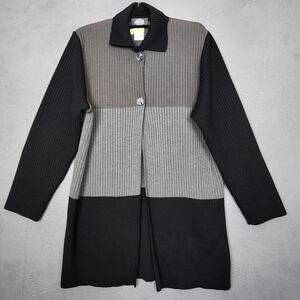 Magic Sweater Womens Small Gray Black Colorblock Rib Knit Cardigan Made in Italy